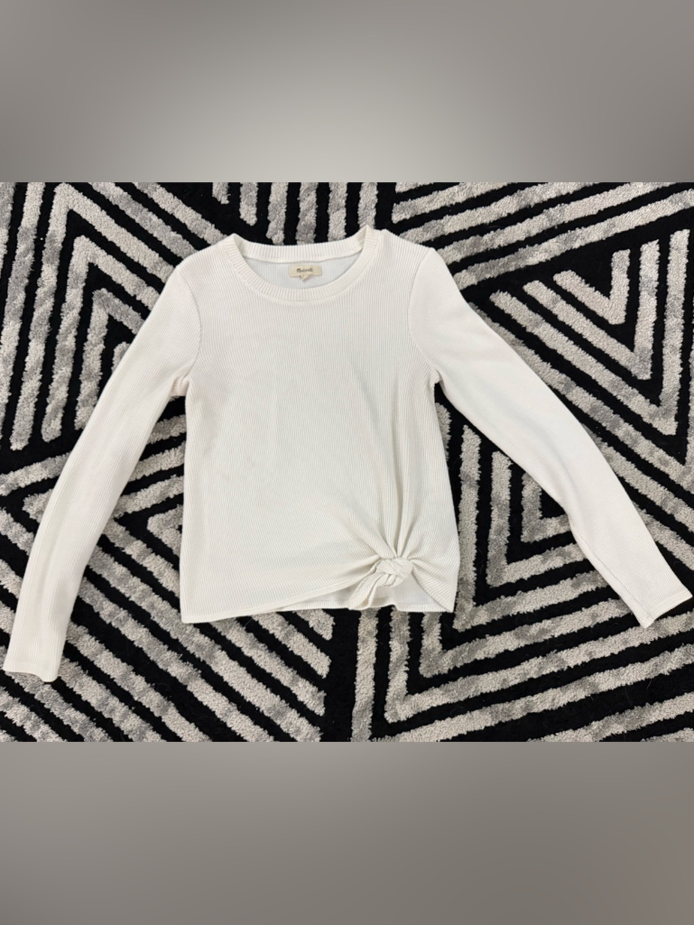 Madewell Cream Long-Sleeve Knit Top with Front Knot